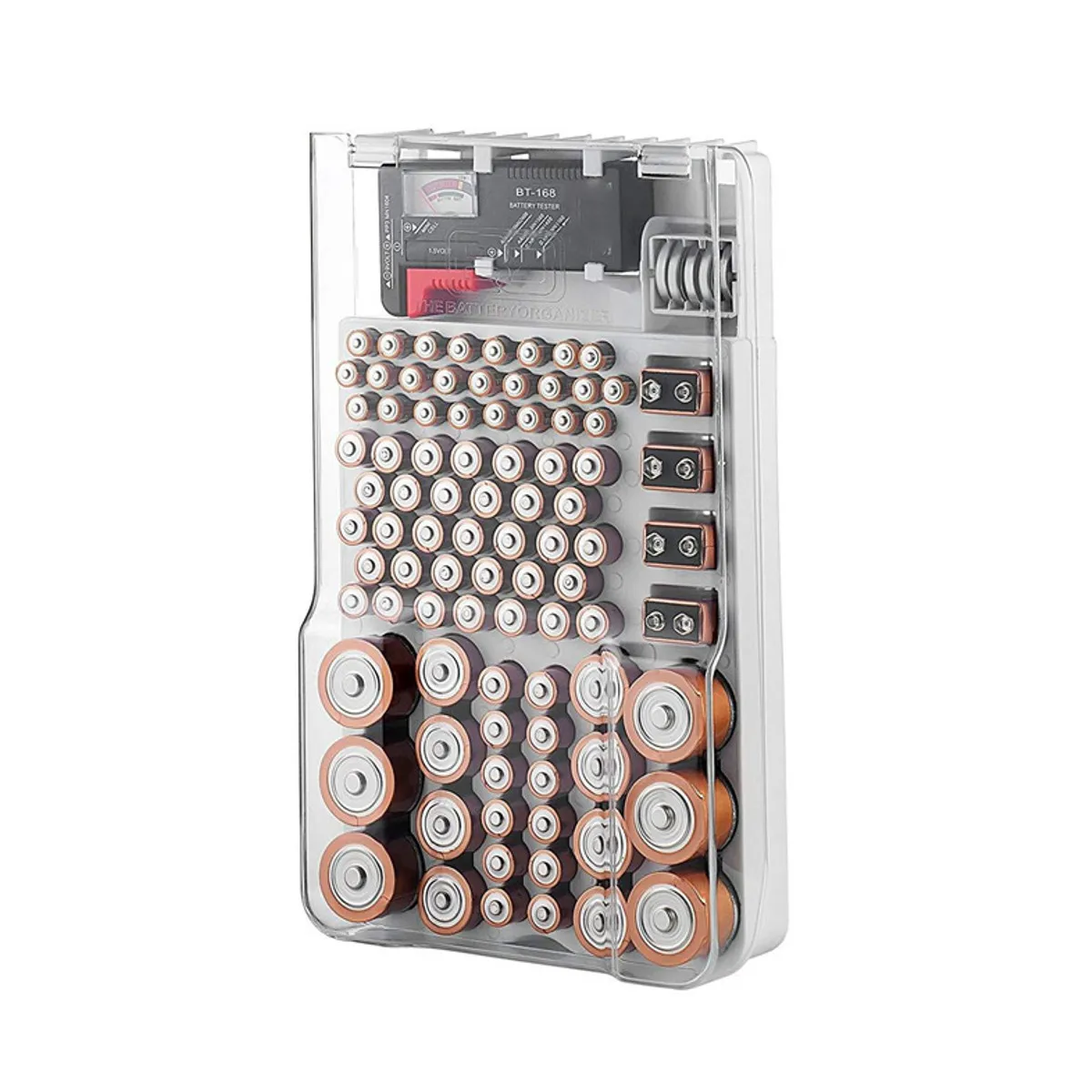 

Plastic 93-Grid Battery Capacity Tester Storage Box Transparent Measuring Organizer Case for AAA AA 9V C D Batteries Accessories