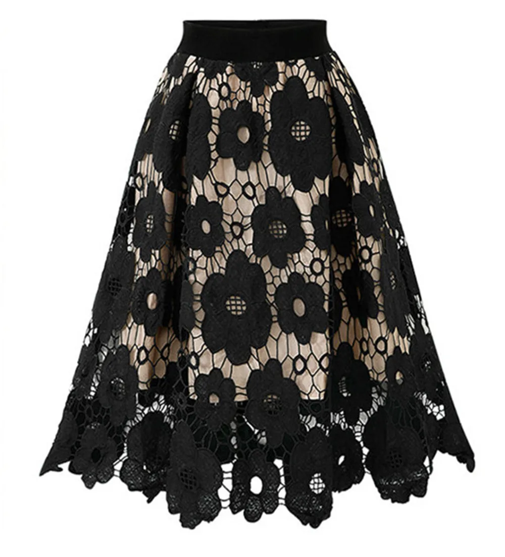 

FNOCE Foreign Trade Cross-border Hot Sale Hot Style Summer Stitching Lace Fashion Self-cultivation Street Rule Hollow Skirt