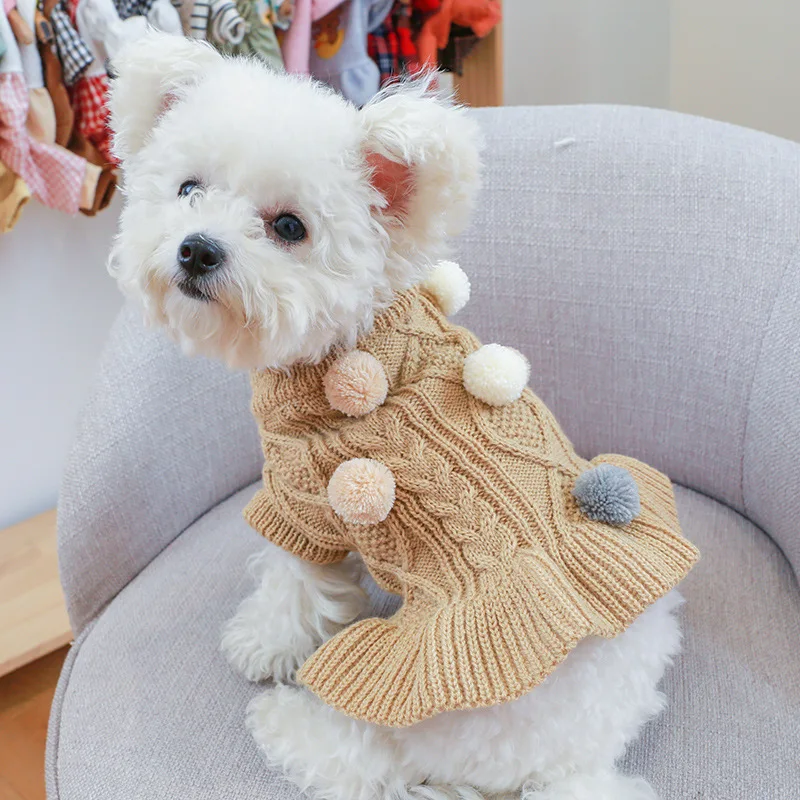 Lovely Pet Dogs Winter Clothes Knitted Pink Color Sweaters for Cats Soft Ball Decorate Solid Xs Xl Princess Girl Dog Hoodies |