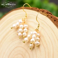 glseevo original design natural fresh water white pearl drop earrings for women girl wedding birthday pendientes mujer ge0717