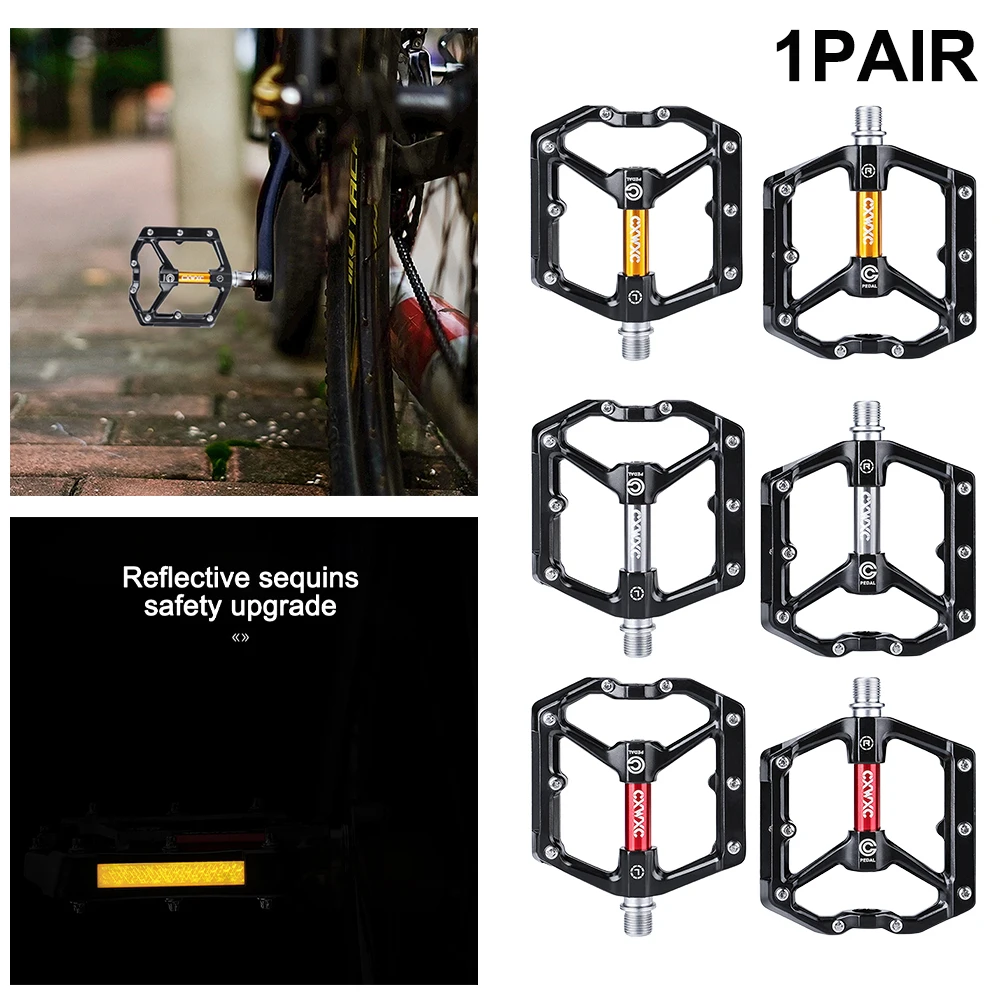 

1pair Mountain Bicycle With Reflective Band Cycling Accessory Flat Non Slip Durable Riding Bike Pedal Aluminum Alloy Footboard