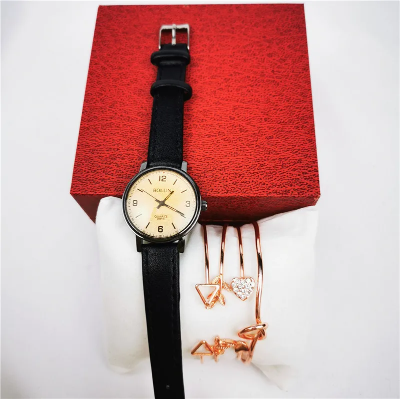 

Simple Casual Pin Buckle Ladies Watch Student Quartz Brown Women's Watch Set Bracelet Gift Box Relogio Feminino