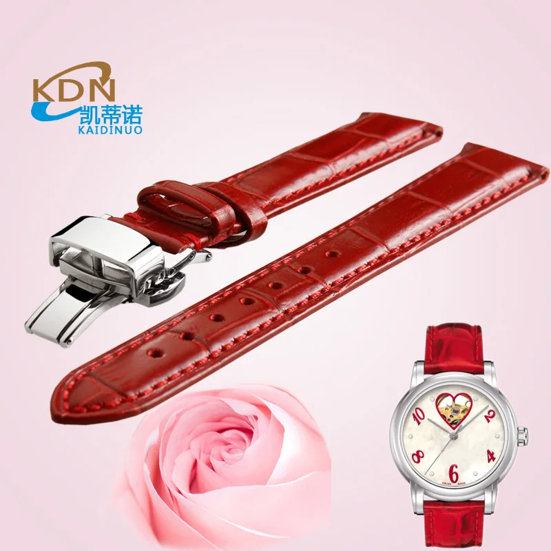 

cowhide leather watchband red watchstrap 12 13 14 15 16 17 18 19 20 21 22 23 24mm with folding buckle genuine leather wristband