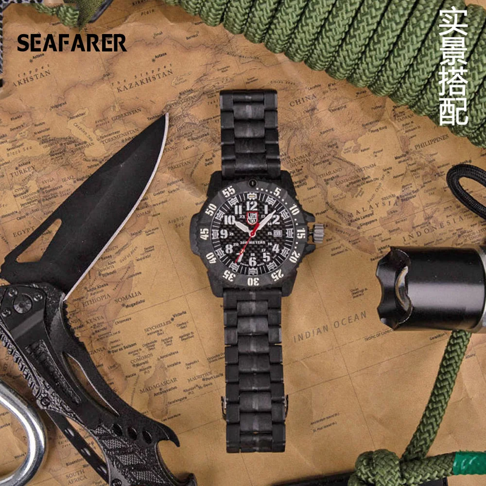 Пластик волокно ремешок для наручных часов Luminox 3050 3051 3080 3150 8800 23 мм черный двойной