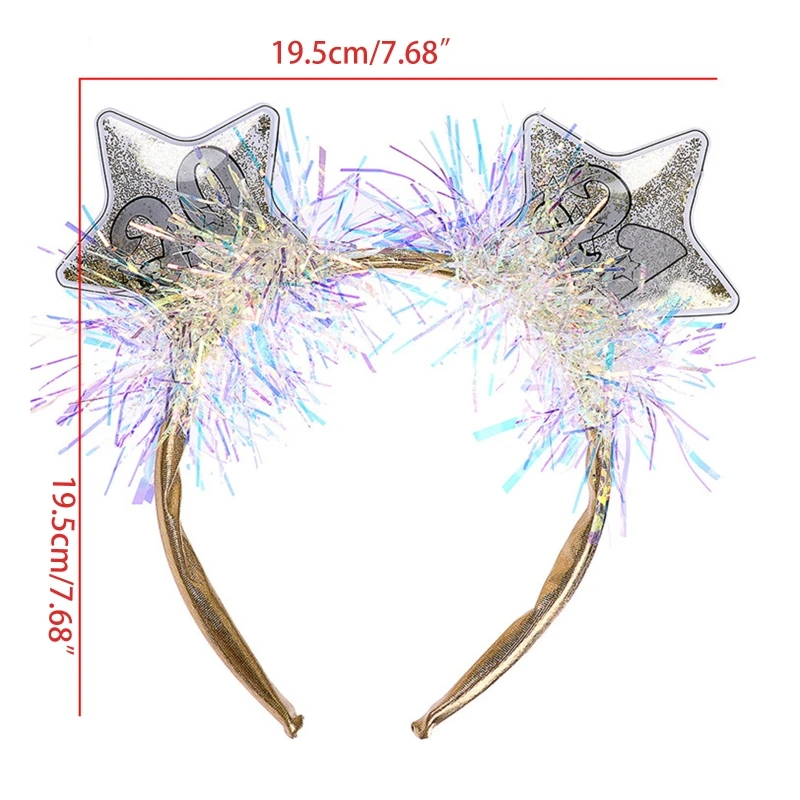 

Women Kids 2021 Five-Pointed Star Boppers Headband Colorful Glitter Tinsel Hair Hoop New Year Eve Party Headdress