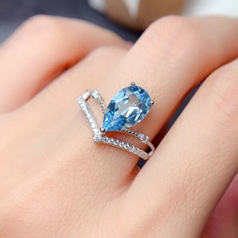 

Fashion Water Drop Pear Shaped Open Ring Zircon Crystal Luxury Finger Rings Girls Lovers Mom Party Wedding Engagement Gift