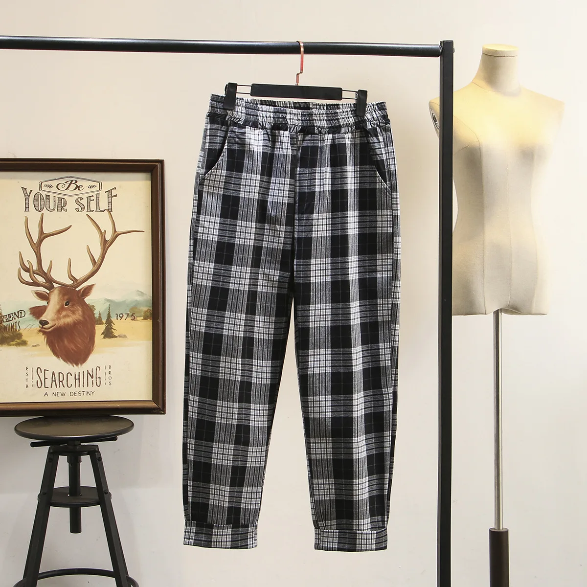 2020 весенние женские шаровары свободные повседневные клетчатые брюки с