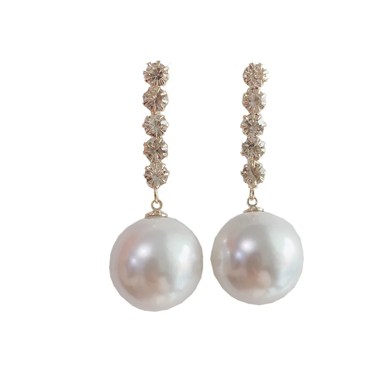 

Shinning Rhinestone Big Pearl Long Drop Earrings For Women 2021 New Jewelry Personality Korean Brincos Wholesale
