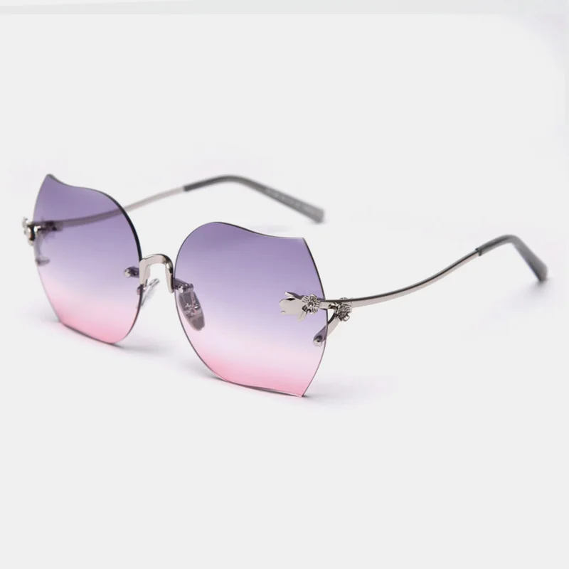 C46 Silver-Gray Pink Новые модные женские солнцезащитные очки ROYAL GIRL, брендовые дизайнерские большие солнцезащитные очки с цветочной отделкой ss294 - Цвет линз: C46 Silver-Gray Pink