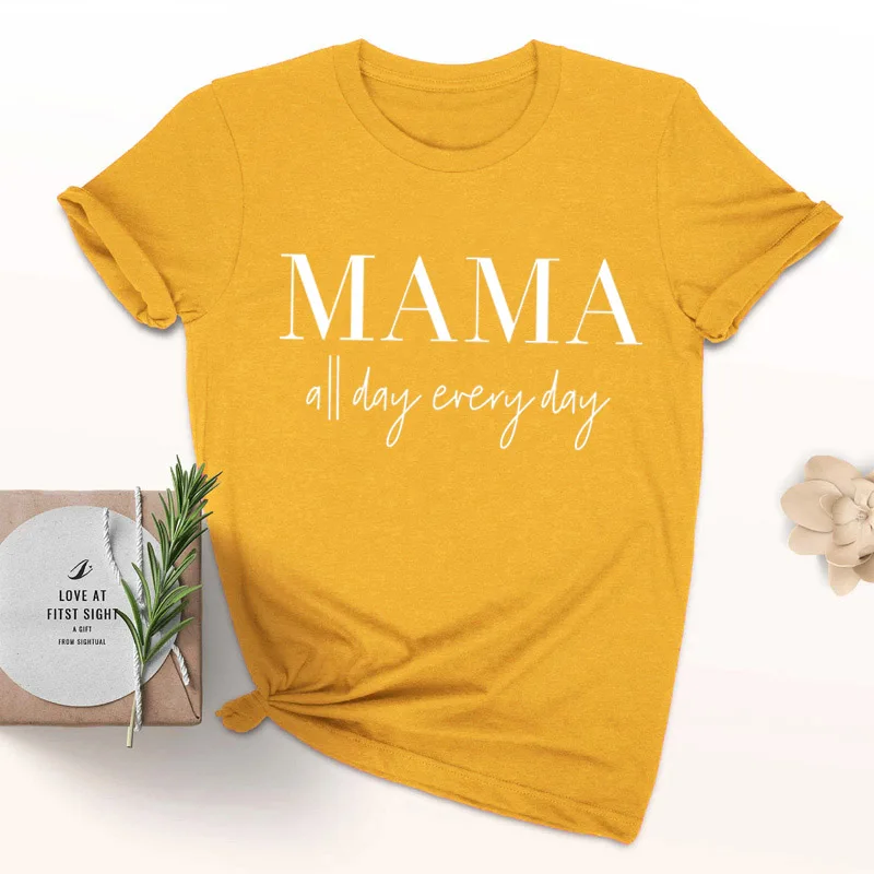 gold tee white text MAMA all day every/футболка Tumblr 90 s, повседневная хипстерская футболка унисекс, стильный топ с короткими рукавами, верхняя одежда с надписью Mama, модная футболка для девочек - Цвет: gold tee white text