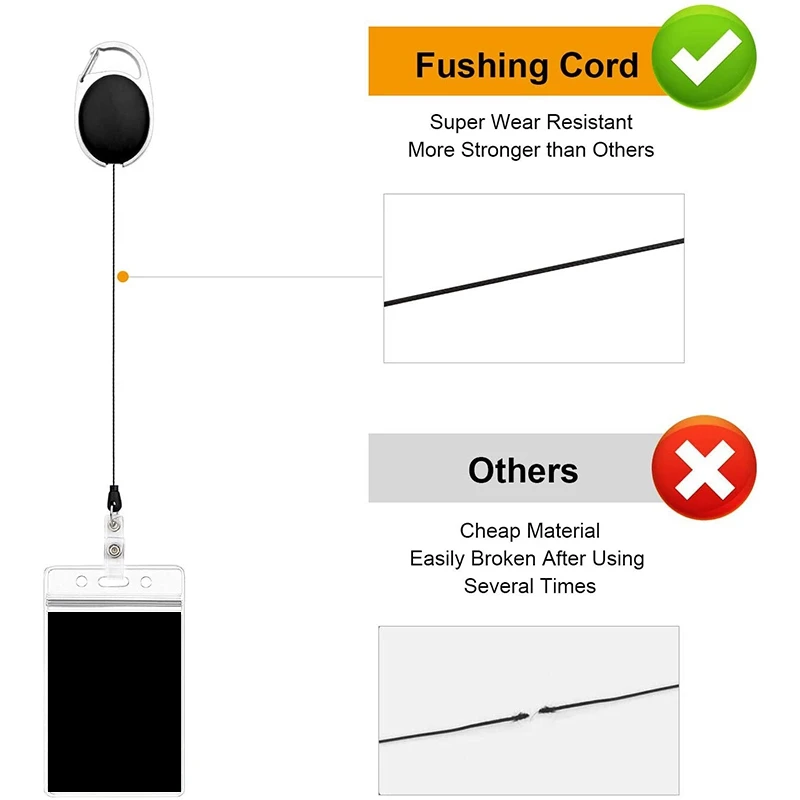 

5PCS Retractable Badge Holder Carabiner Reel Clip on ID Card Holders for ID Card Key Badge Holder and Belt Clip (Black)