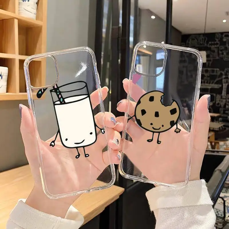 

Cute Milk Biscuits BFF Couple Phone Case Transparent soft For iphone 12 11 13 7 8 6 s plus x xs xr pro max mini