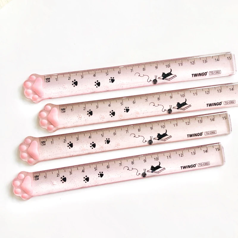 

1pc Cute Cats Claw Glitter Acrylic Plastic Measuring Ruler Student Creative Stationery15cm