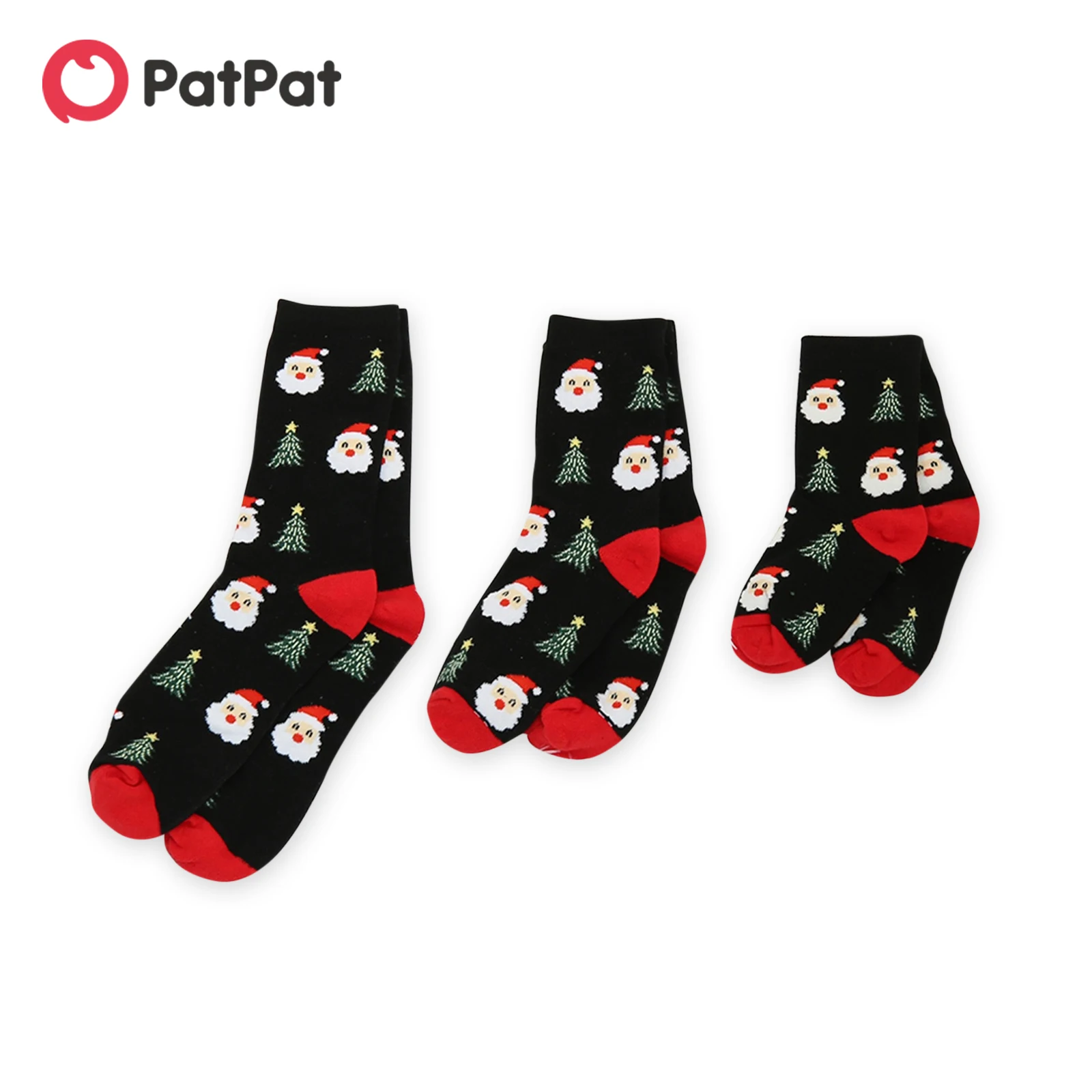 

PatPat 100% Cotton Christmas Santa Pattern Black Socks for Mom and Me