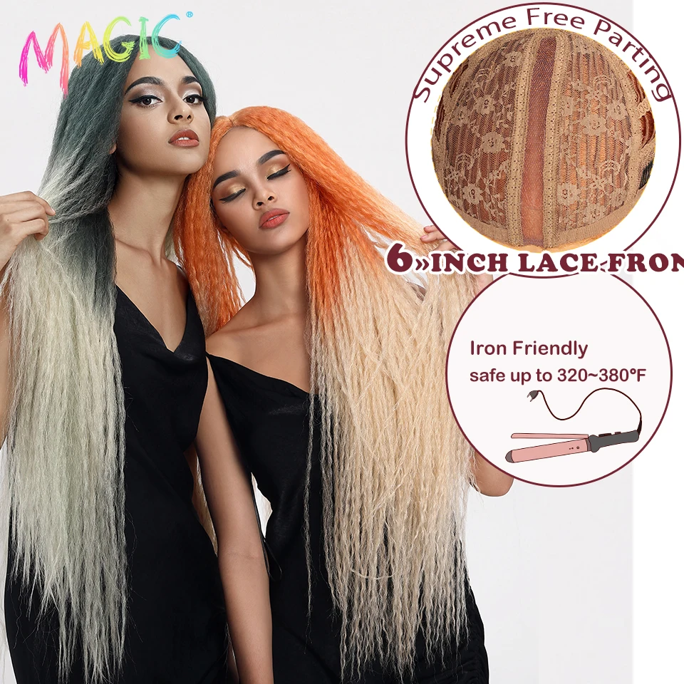 MAGIC Synthetic Lace Wigs Afro Kinky Straight Wig Hair Weave Ombre For Black Women Heat Resistant Cosplay Kinky Straight Wig