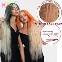 magic synthetic lace wigs afro kinky straight wig hair weave ombre for black women heat resistant cosplay kinky straight wig