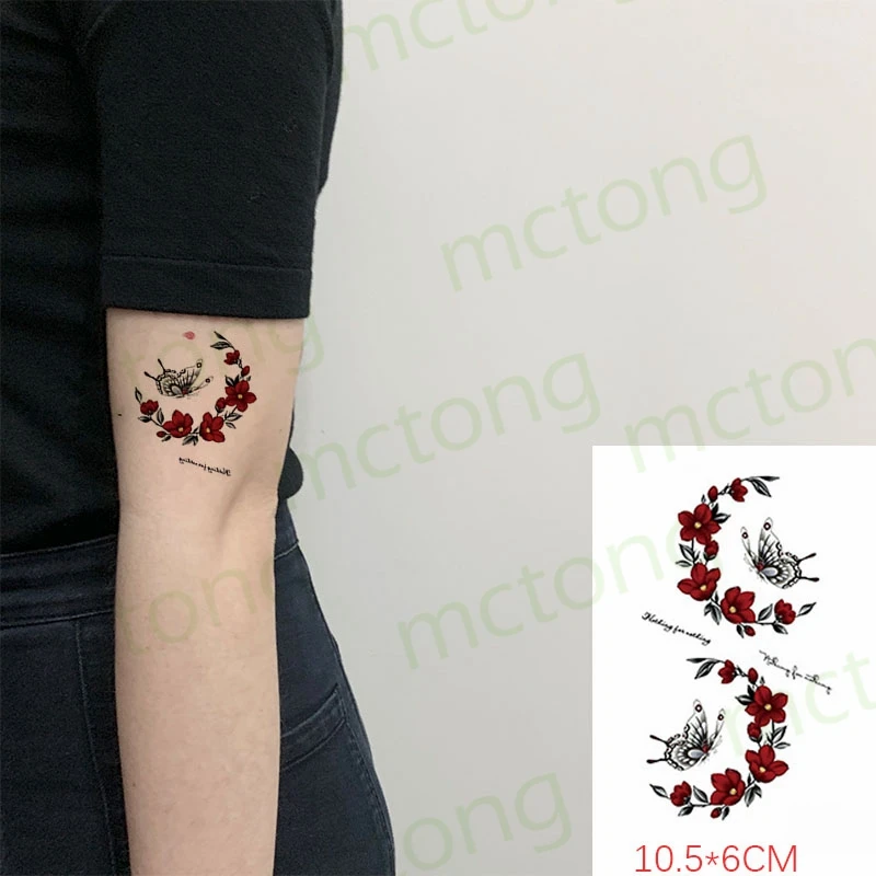 

Waterproof Temporary Tattoo Sticker Butterfly Red Flower Leaf Word Body Art Makeup Fake Tatto Flash Tatoo For Men Women