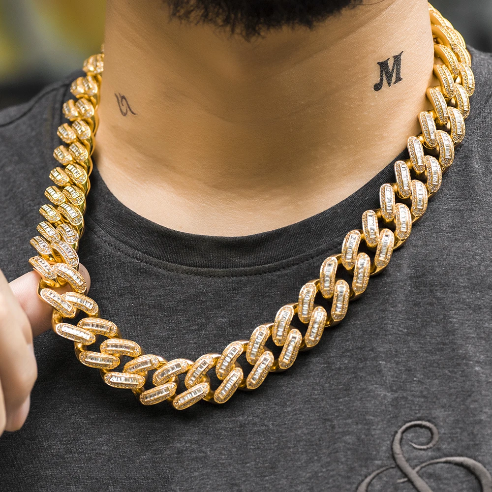 19 мм багет кубинские звенья чокер полная цепочка со льдом украшения для