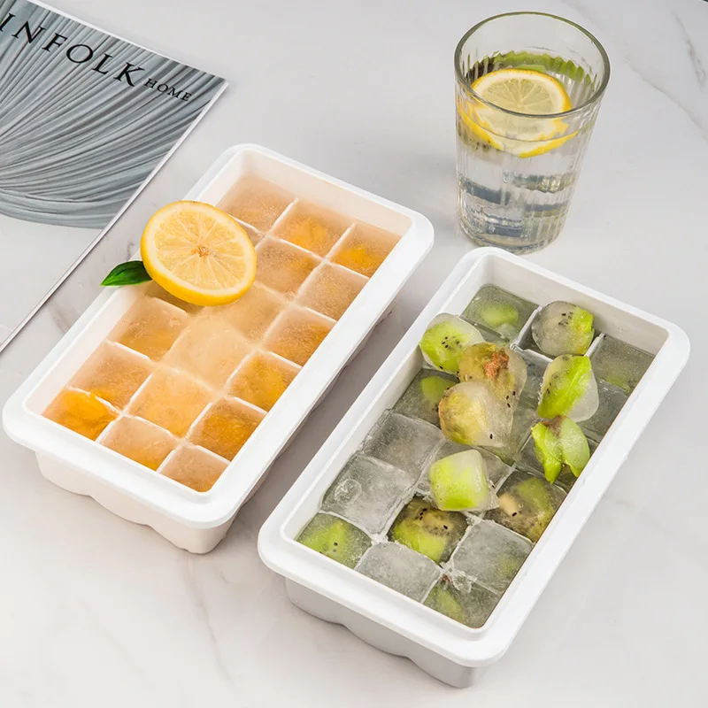 

Household Kitchen Transparent Lid 18-cell Silicone Ice Tray Creative Ice Cube Mold with Hole Lid Anti-Odor Ice Maker Tools