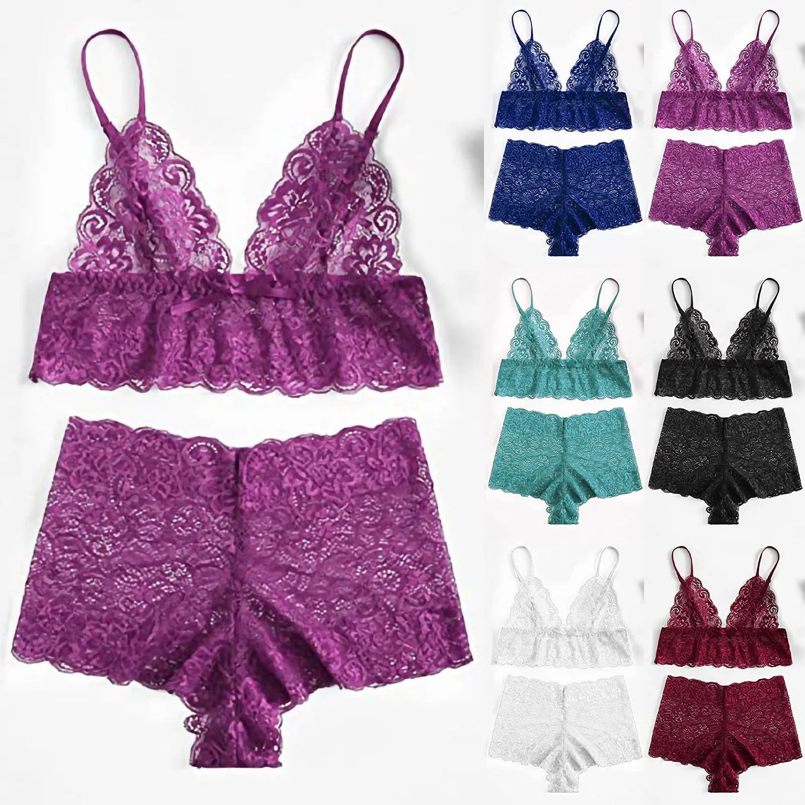 

Женское сексуальное нижнее белье размера плюс S-6XL женское однотонное кружевное нижнее белье без косточек бюстгальтер трусики комплект ниж...