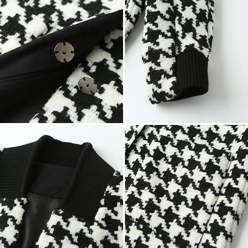 Модное шерстяное пальто из ткани гусиная лапка Женская Корейская темпераментная