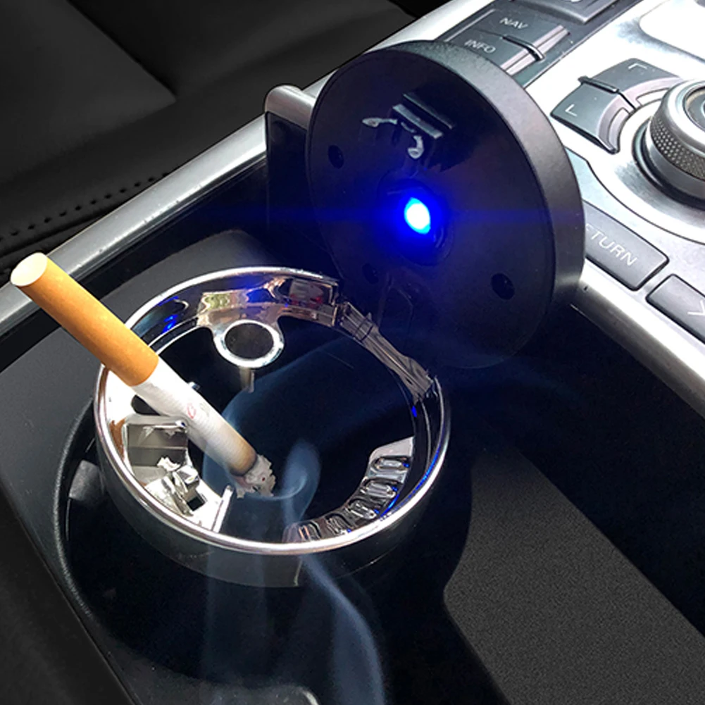

New Car Push Type Ashtray with LED Light Auto Vehicle Cigarette Ashtray Holder Trash Built-in Rest Ensure Clean Interior Decor