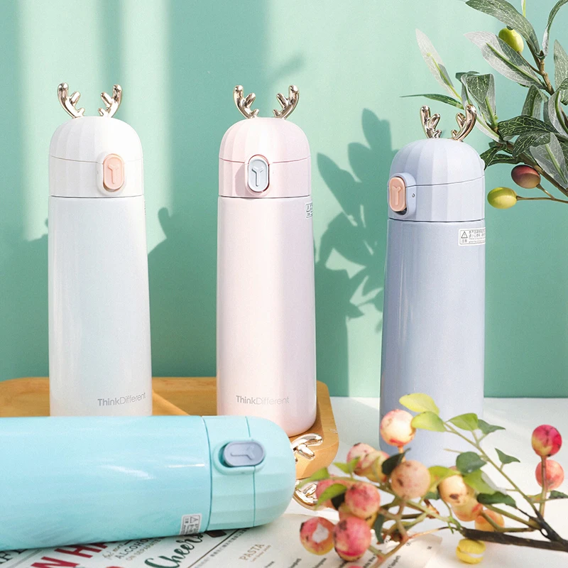 Bpa-free 270 мл милые 304 Термосы Из Нержавеющей Стали, двухслойные термосы с ушами оленя, термос, Дамская термальная бутылка для воды
