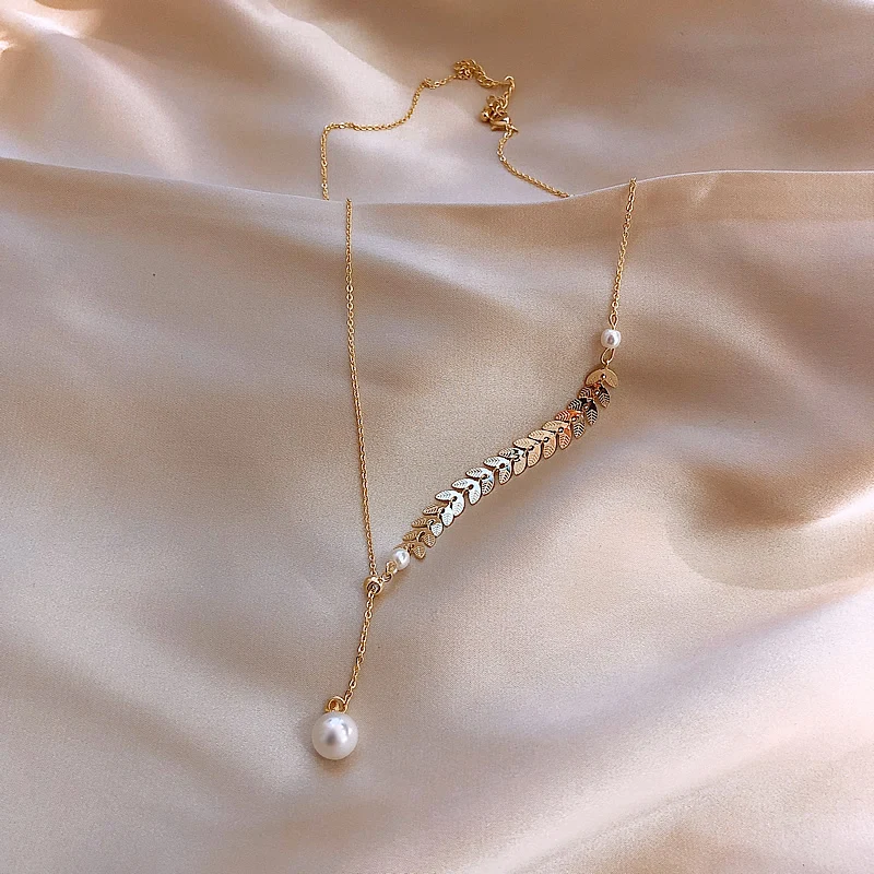 Korea Hot Sale Fashion Jewelry Sexy Metal Wheat Ear Short Necklace Adjustable Elegant Pearl Prom Party for women | Украшения и