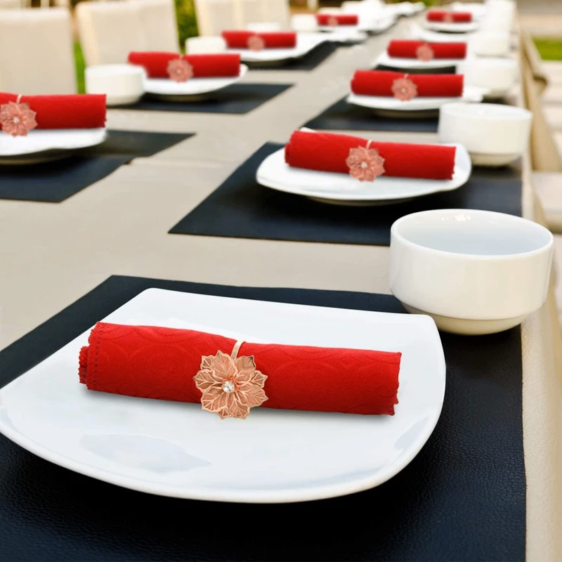 

12 Pieces Alloy Napkin Rings with Hollow Out Flower Napkin Holder Floral Rhinestone Napkin Rings Adornment Exquisit