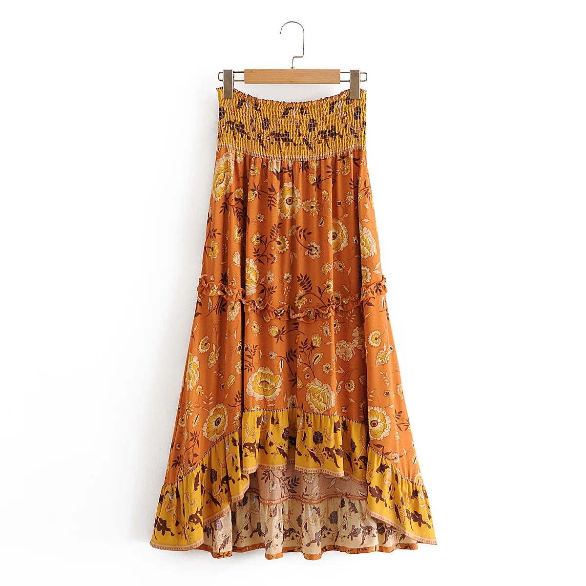 

Цветочные богемные цыганские юбки, женские повседневные плиссированные юбки макси с высокой талией, винтажные длинные юбки с оборками для ...