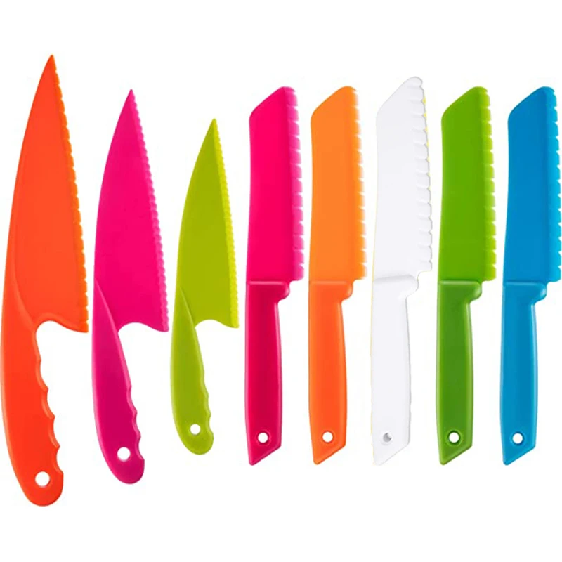 

Kid Plastic Kitchen Knife Set Children's Safe Cooking Chef Nylon Knives For Fruit Bread Cake Salad Lettuce Knife for Kids Game