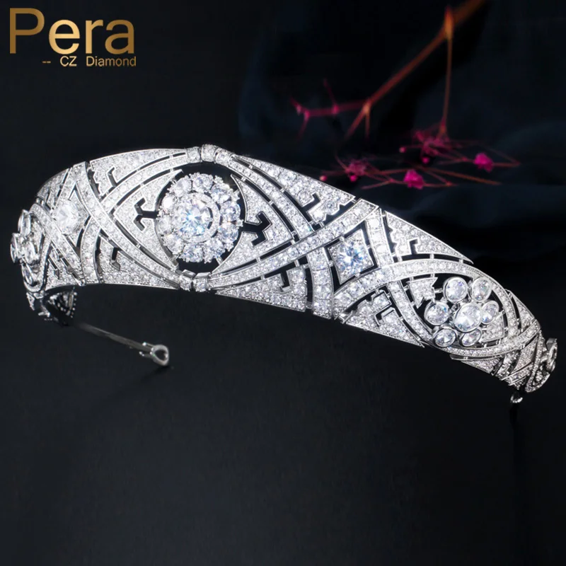 

Pera Gorgeous Bridal Tiaras Headpiece CZ Crystal Big Princess Queen Crowns Hair Jewelry Accessories for Bride Wedding Party H021