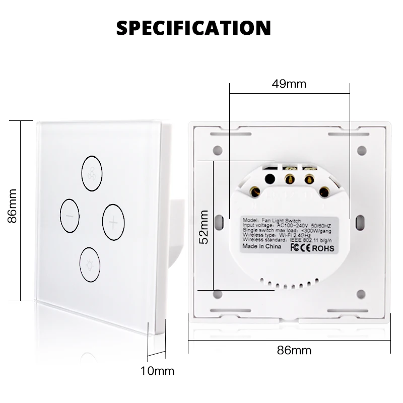 

WiFi Smart Ceiling Fan Light Lamp Wall Switch Smart Life/Tuya APP Remote Various Speed Control Works with Alexa Echo Google Home