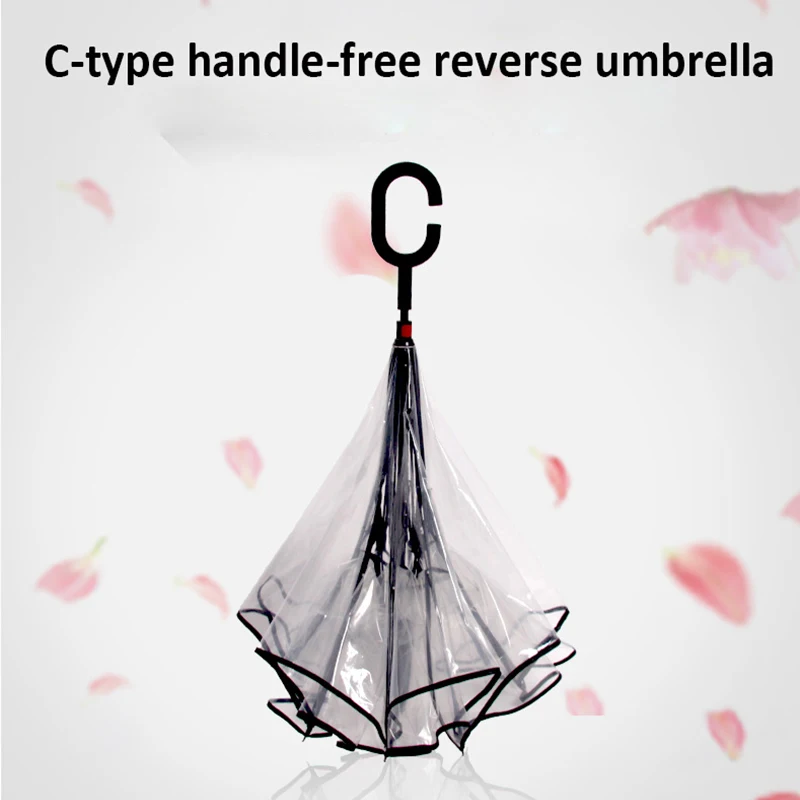Зонт перевернутый двухслойный ветрозащитный C прозрачный с обратной ручкой