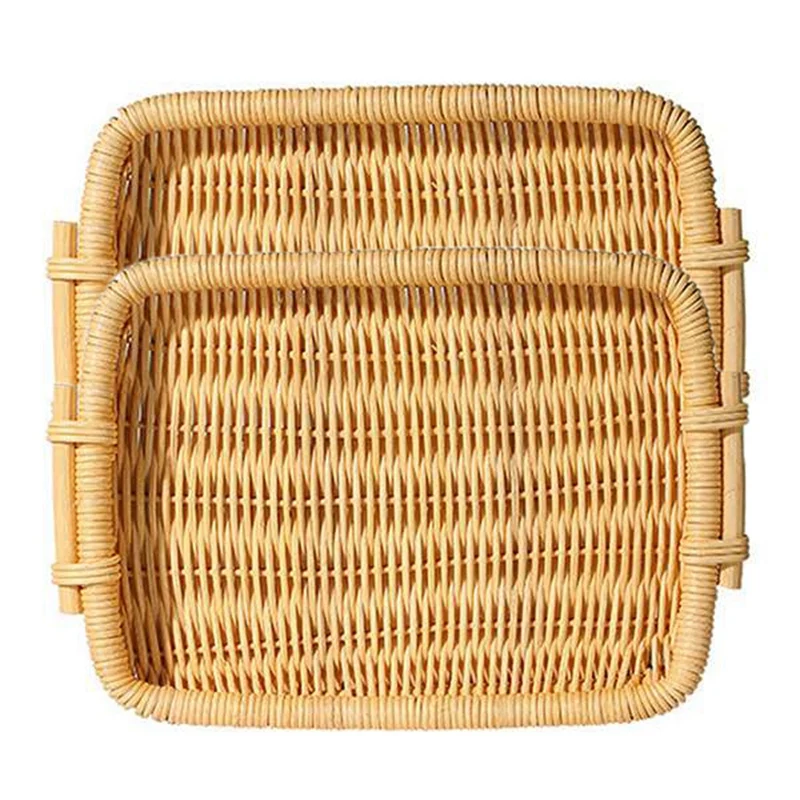 Прямоугольная корзина для хлеба из натурального ротанга лотки с боковыми