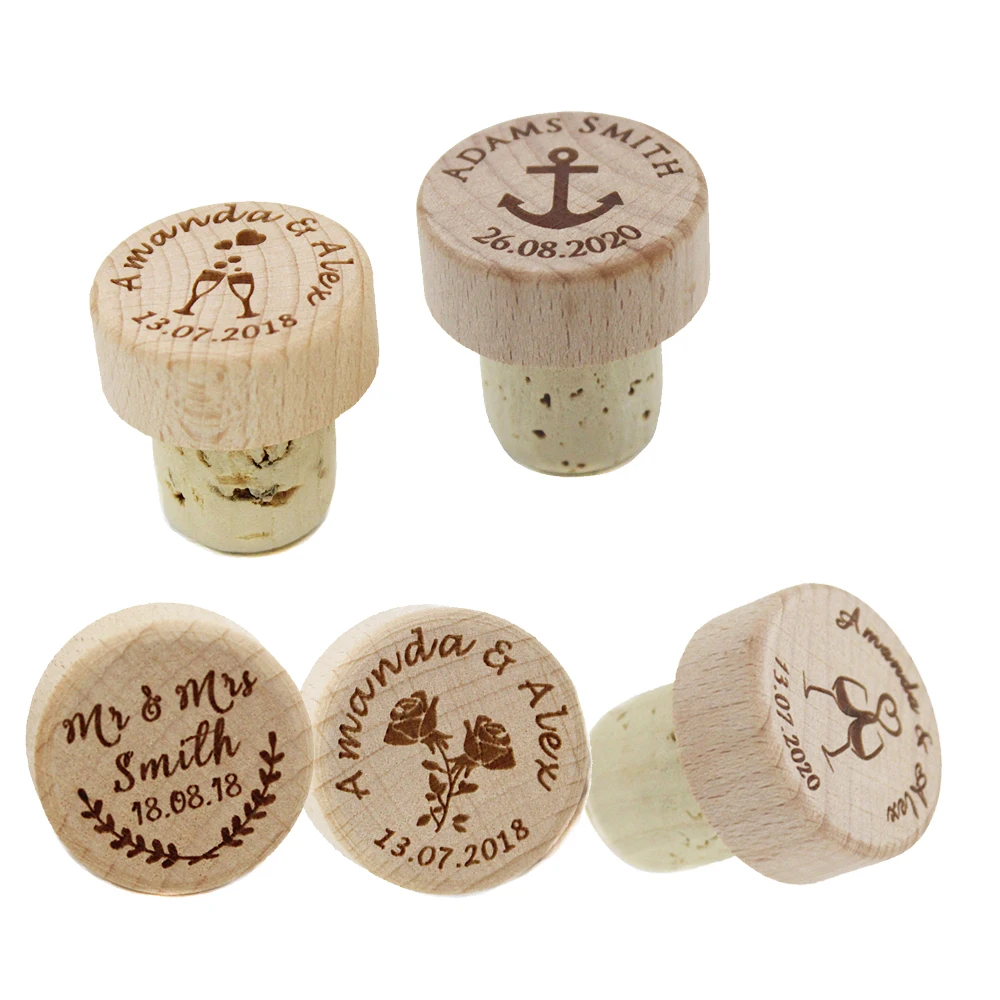 

10pcs Personalized Engraved Wood Wine Stopper Laser Cork Bottle Toppers Gift stopper Wedding Party Logo Decor Favor Cheers Name