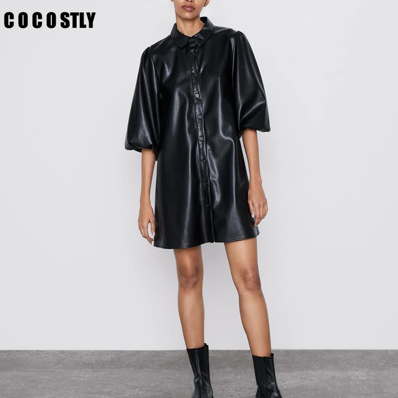 Зимние платья женское модное платье из искусственной кожи женские элегантные