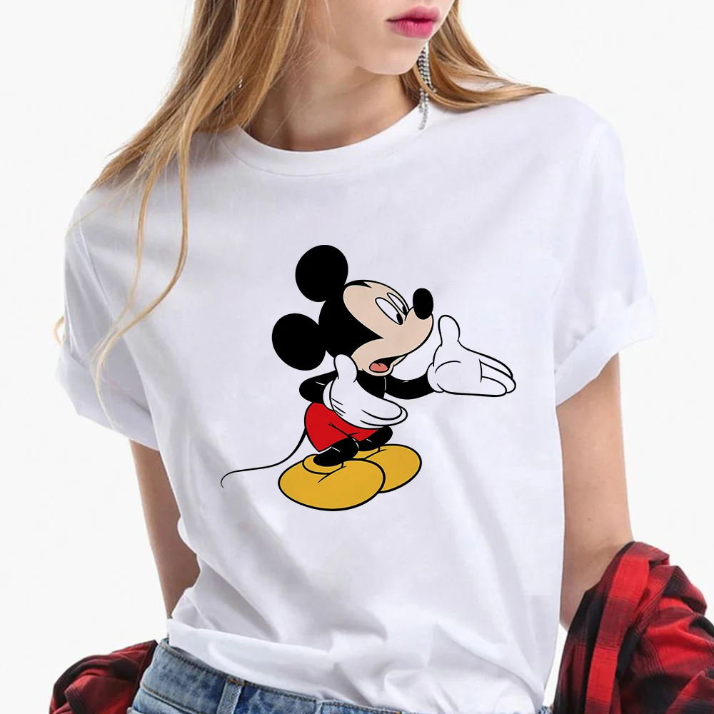 

On Sale Disney Elements Mickey Mouse Women T-shirts Round Neck Cartoon Female Tshirt Color Painting Summer Top Clothes Transport