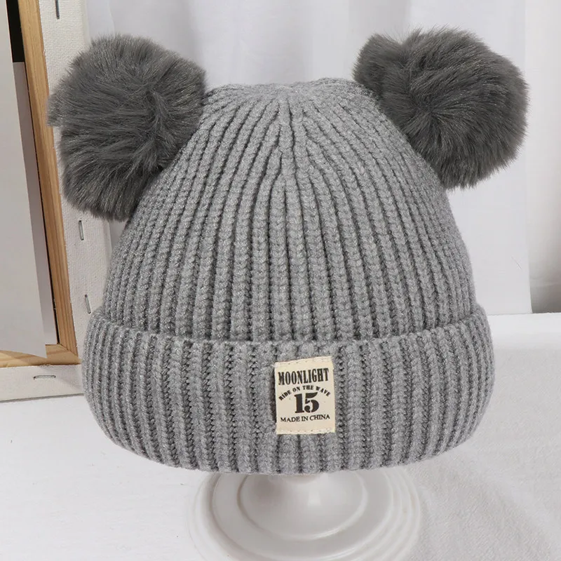 

Baby Beanies Hats Children Knitted Pompon Winter Autumn Cute Cap For Girls Boys Casual Solid Color Warm Girl Hat With Two Balls