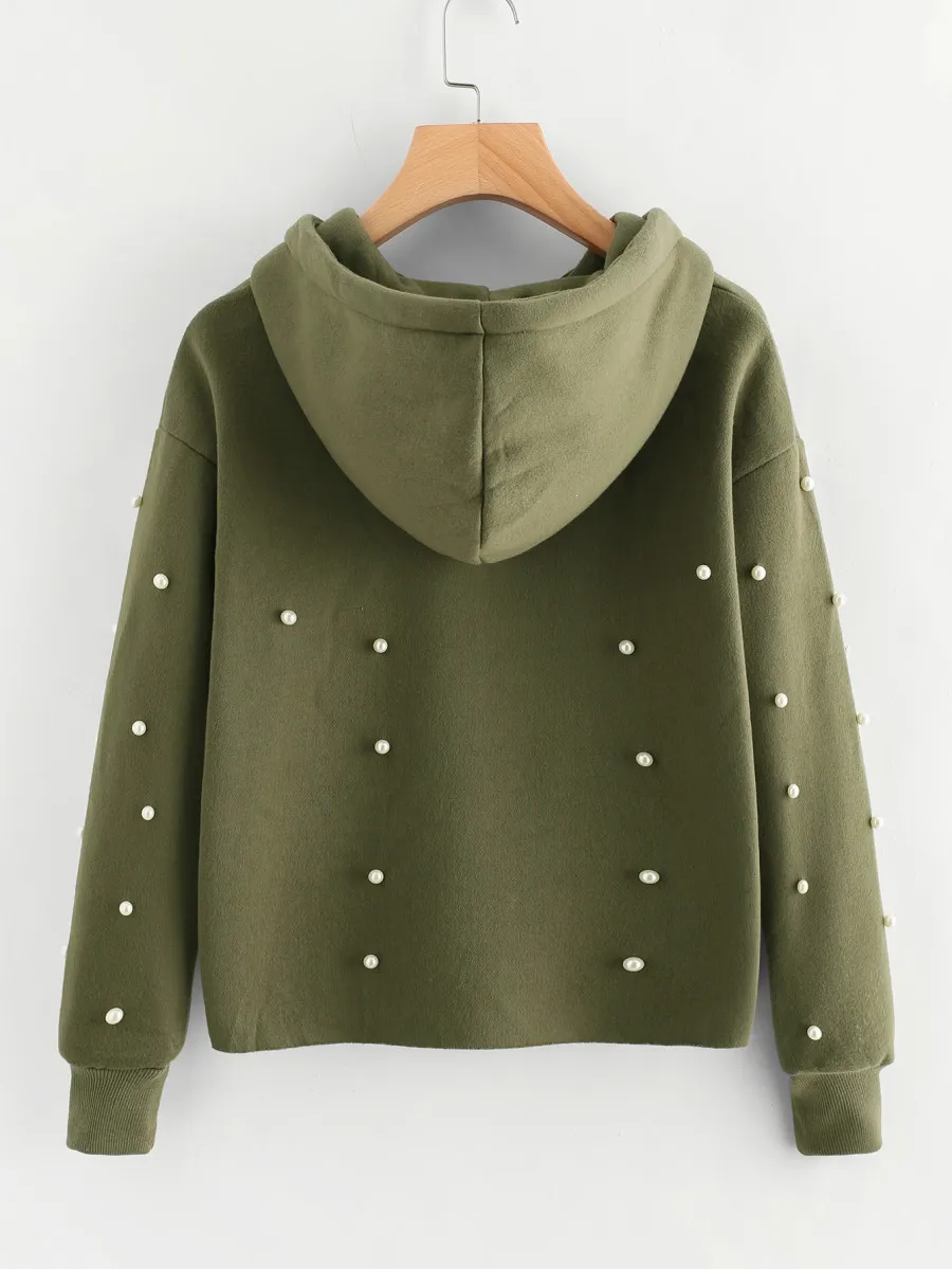 

2019 New Fashion Beads Printing Hoodies Sweatshirts Harajuku Crew Neck Sweatshirt Feminina Short Autumn Women'S Clothing Hooded