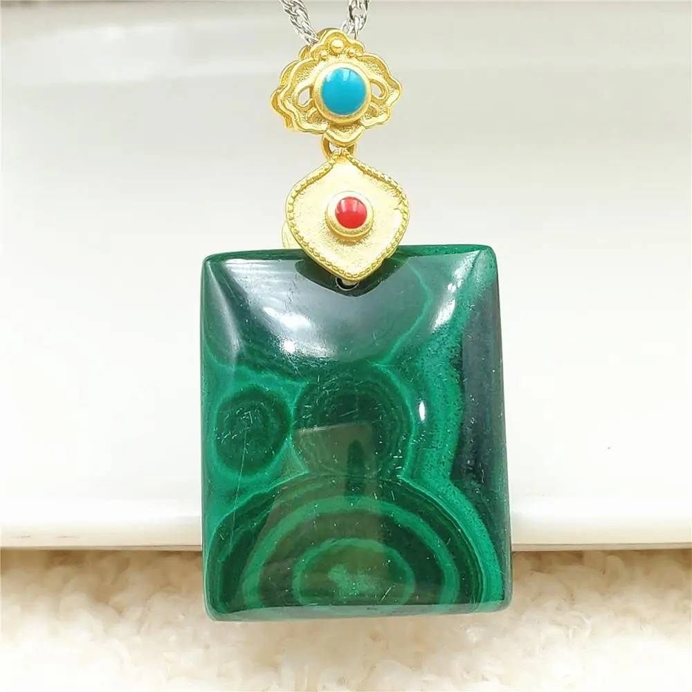 

Genuine Natural Malachite Green Rectangle Pendant Chrysocolla 29x24mm Energy Women Men Jewelry AAAAA