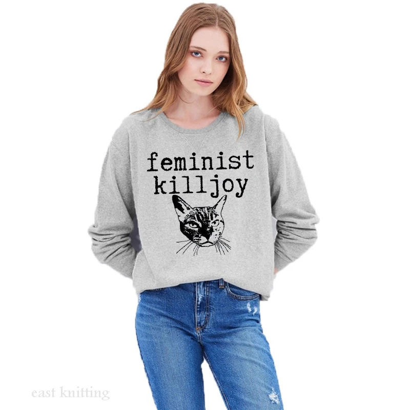 FEMINIST KILLJOY графический свитер для женщин с принтом кошачьей мордочки длинным