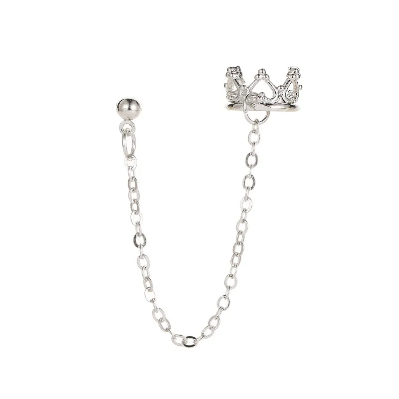 

QW long earless earrings Crown U-shaped ear clip hollow love retro earrings non-matream earrings