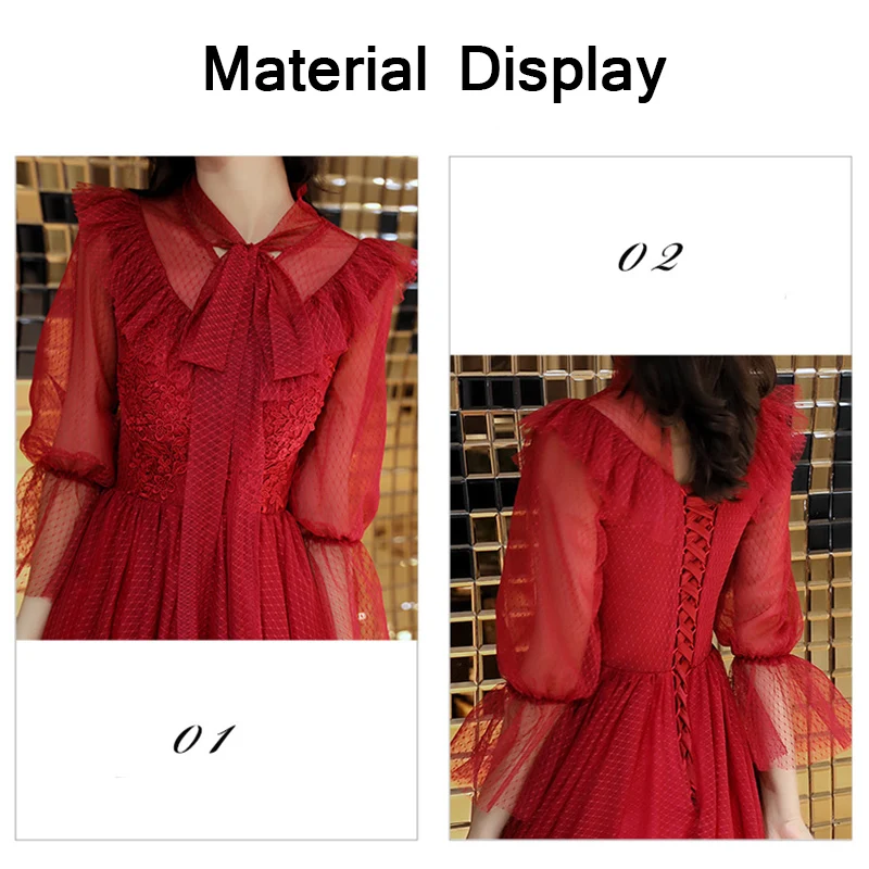 

Formal Evening Dresses Burgundy A-Line Robe De Soiree K316 O-Neck Bow Women Party Gowns Three Quarter Sleeve Elegant Dress 2020