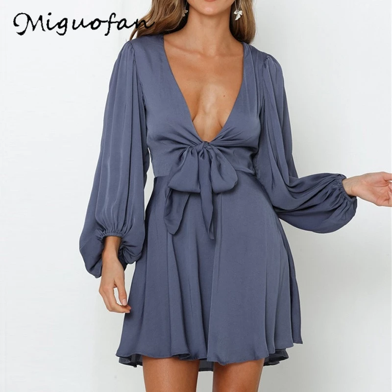 Женское Бандажное платье с длинным рукавом повседневное пляжное мини глубоким