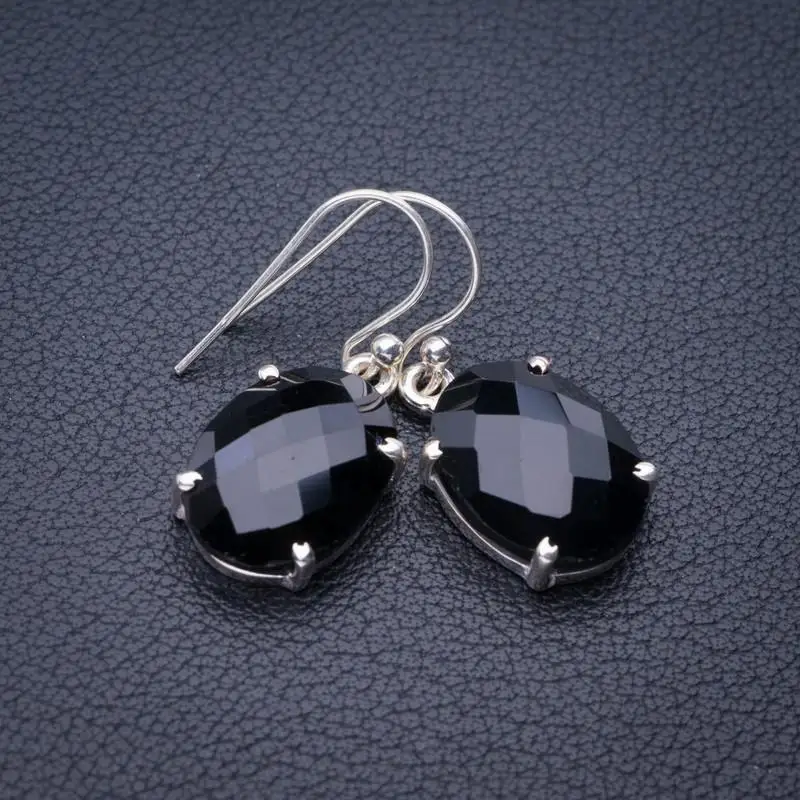 

StarGems Natural Black Onyx Handmade 925 Sterling Silver Earrings 1.25" E1800