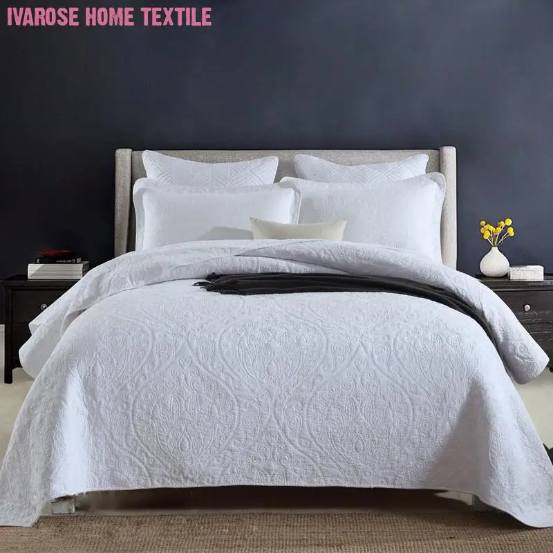 Стеганное покрывало из 100% хлопка с подушкой полный размер королевы 3 шт. белое