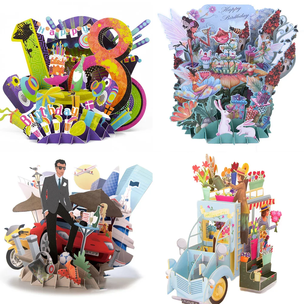 Приглашение на день рождения с 3D лазерной резкой карты конвертом ручной работы