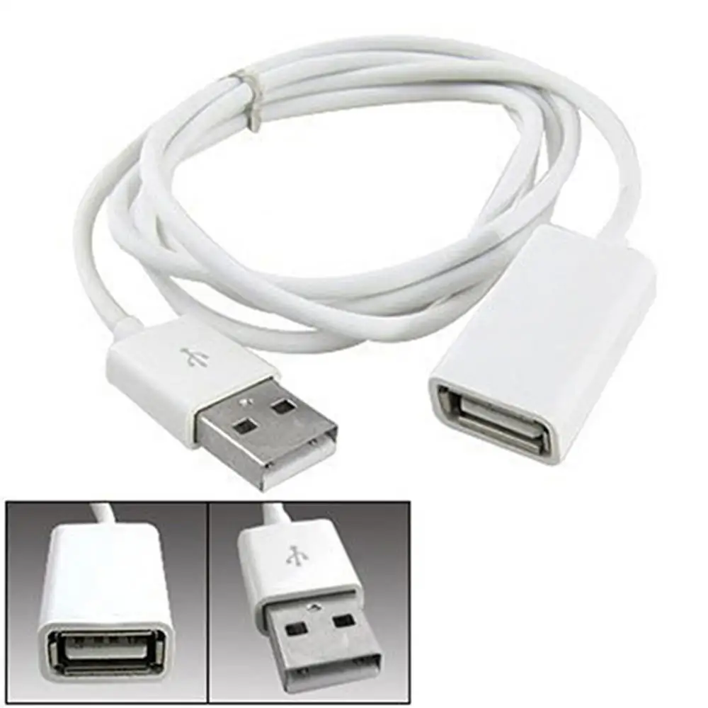 

Белый ПВХ металлический USB 2,0 штекер-гнездо Удлинительный Кабель-адаптер 1 м 3 фута