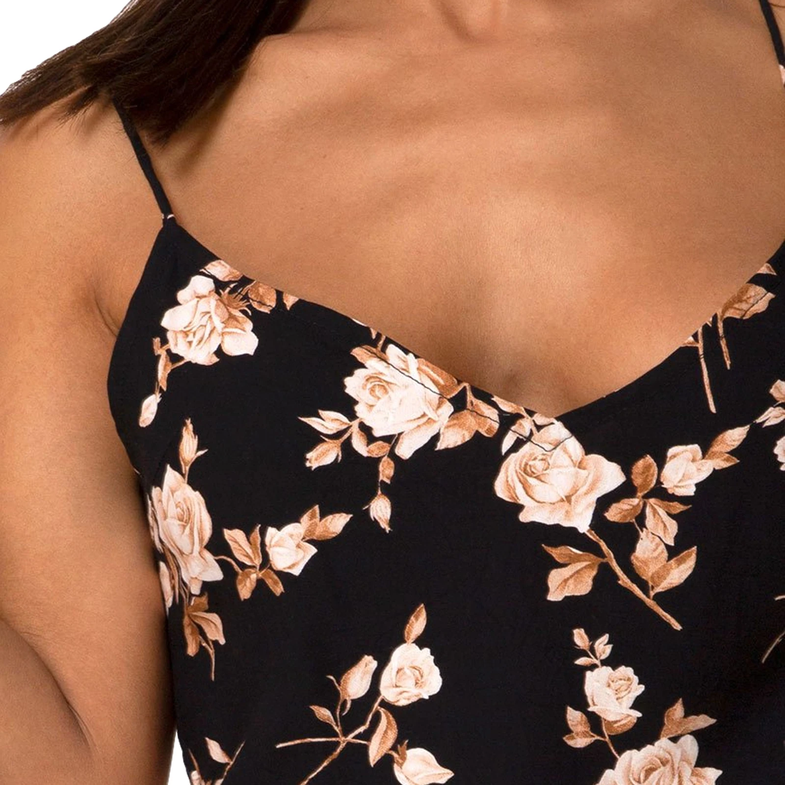 

2021 Summer Amazon New V-neck Slit Print Outer Strap Skirt European and American Ladies High Waist Halter Sling Dress